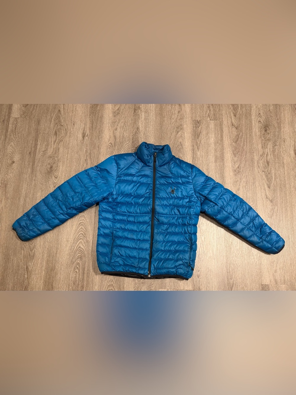 Spyder Prymo Down Jacket Mens Blue Large Insulated Full Zip Lightweight Puffer